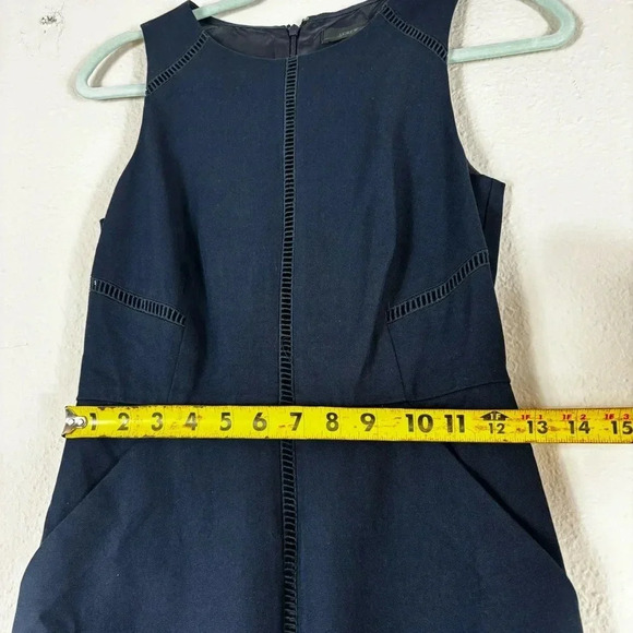 J. Crew Navy Blue Ladder Stitch Sheath Dress Bi-Stretch Cotton fully lined sz 0 - Picture 6 of 11